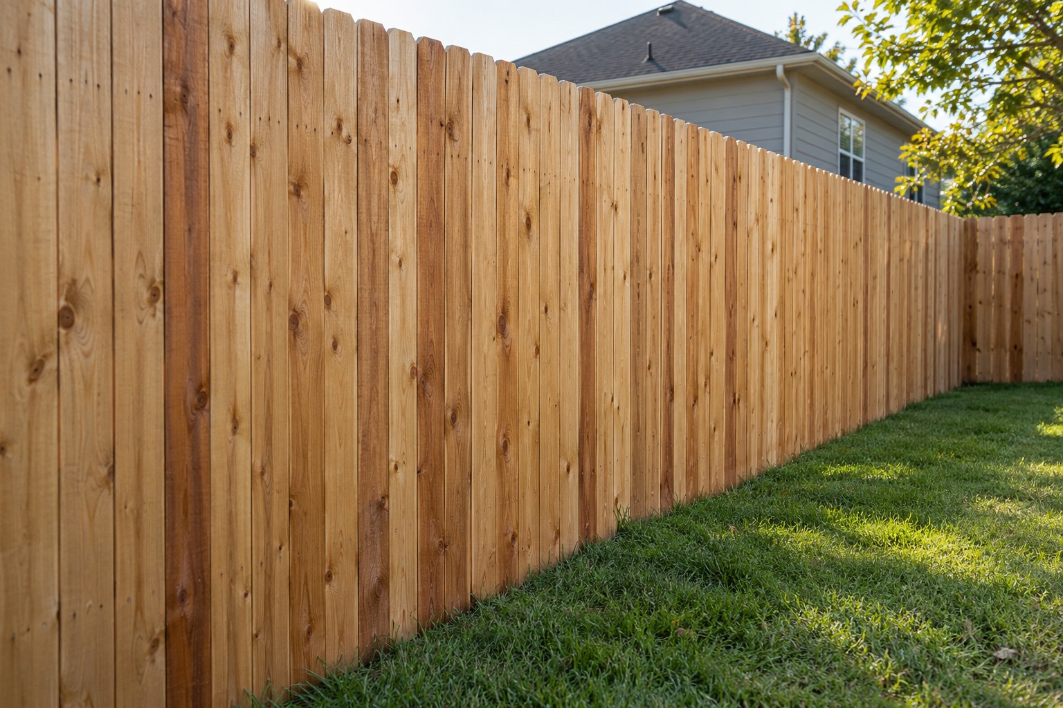 Illustrative cedar wood privacy fence in an Austin-style backyard