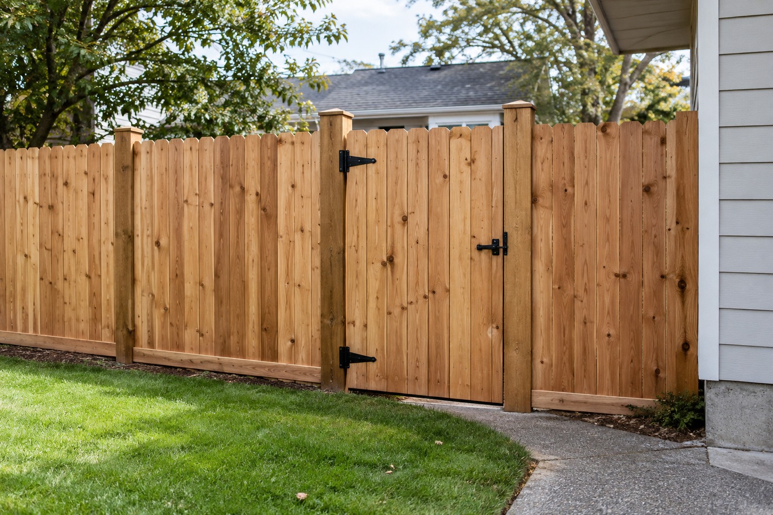 Illustrative cedar privacy fence and gate